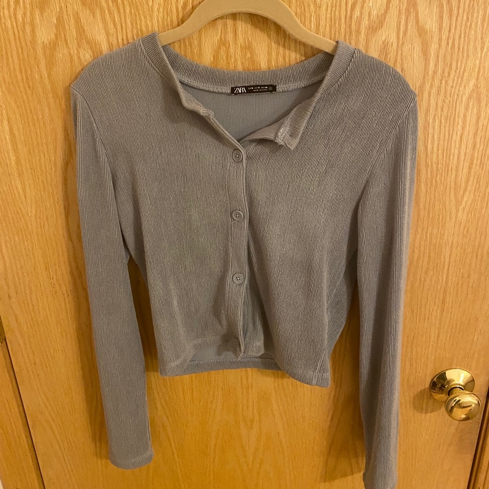 Grey Zara textured cropped cardigan